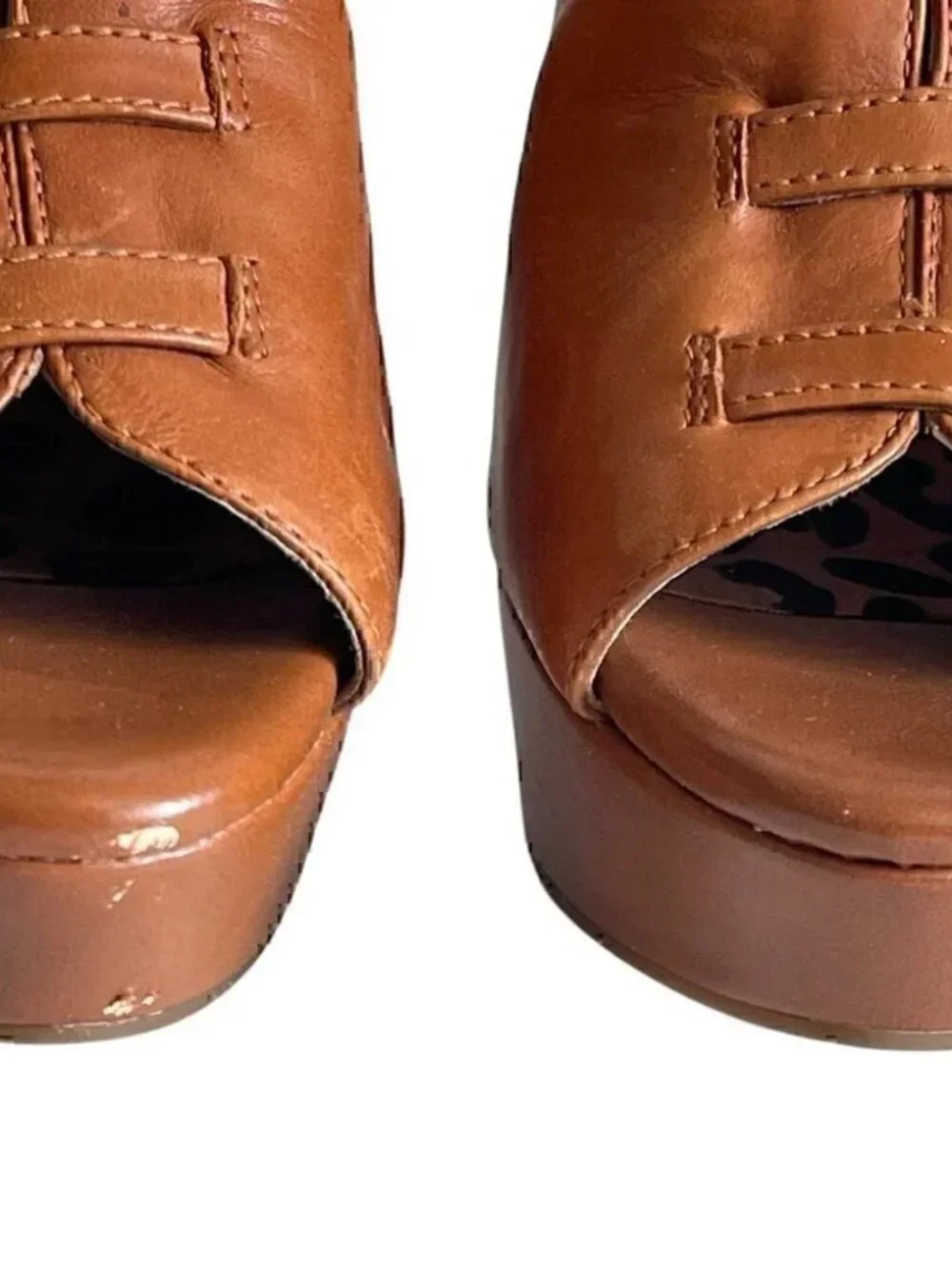 Jessica Simpson Brown Leather Buckle Wedge Platform Sandals | Size 7.5